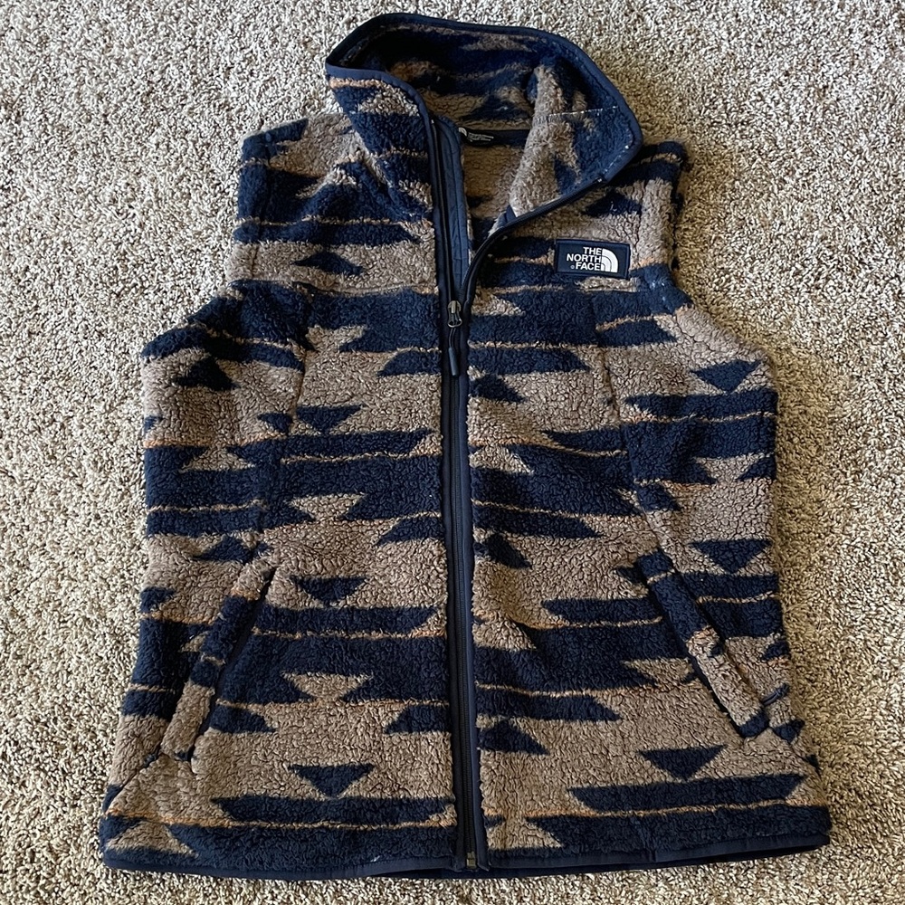 The North Face Sz L Campshire Aztec Women's Fleece Vest - Brown and Navy.